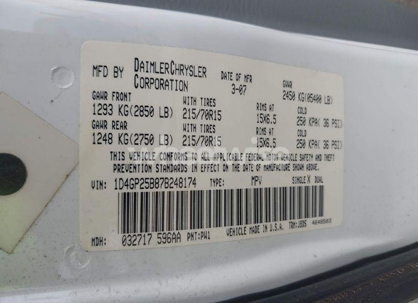 Photo 9 of 2007 Dodge Caravan SE (VIN 1D4GP25B87B248174)