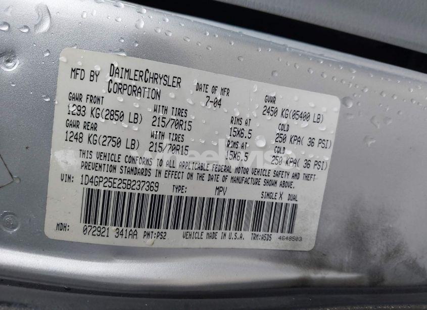 Photo 9 of 2005 Dodge Caravan SE (VIN 1D4GP25E25B237369)