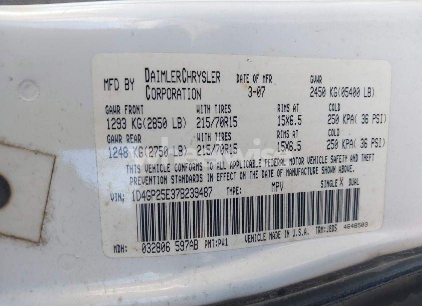 Photo 9 of 2007 Dodge Caravan SE (VIN 1D4GP25E37B239487)