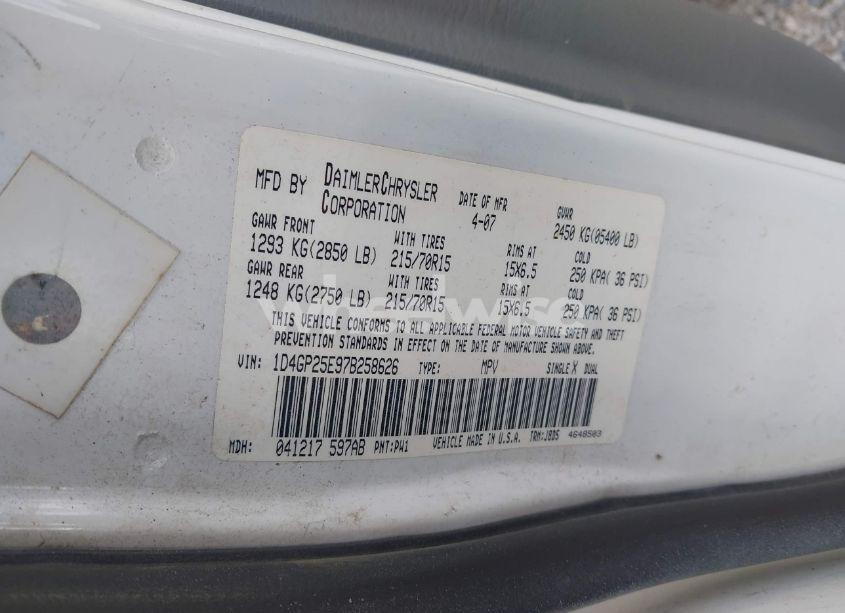 Photo 9 of 2007 Dodge Caravan SE (VIN 1D4GP25E97B258626)