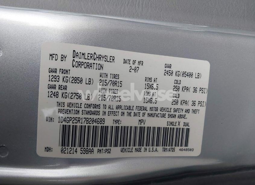 Photo 9 of 2007 Dodge Caravan SE (VIN 1D4GP25R17B204689)