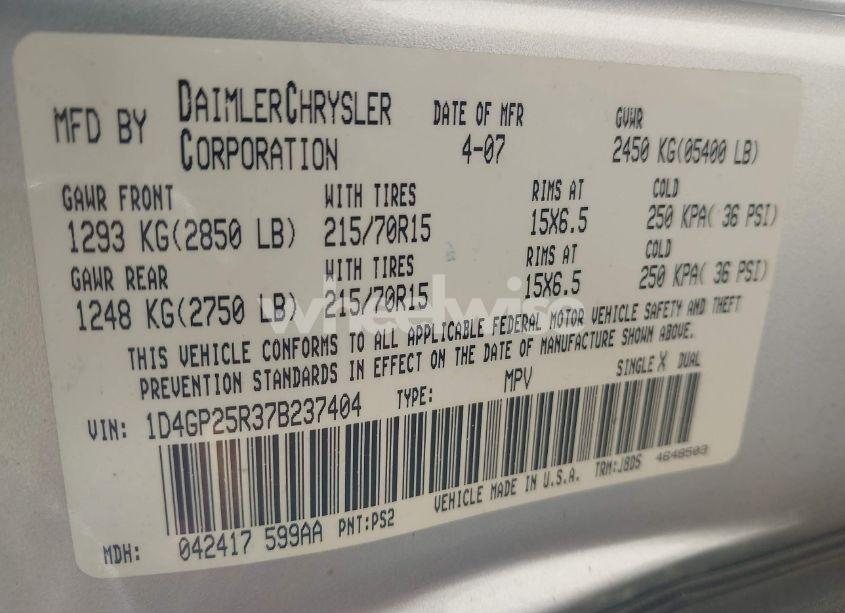 Photo 9 of 2007 Dodge Caravan SE (VIN 1D4GP25R37B237404)