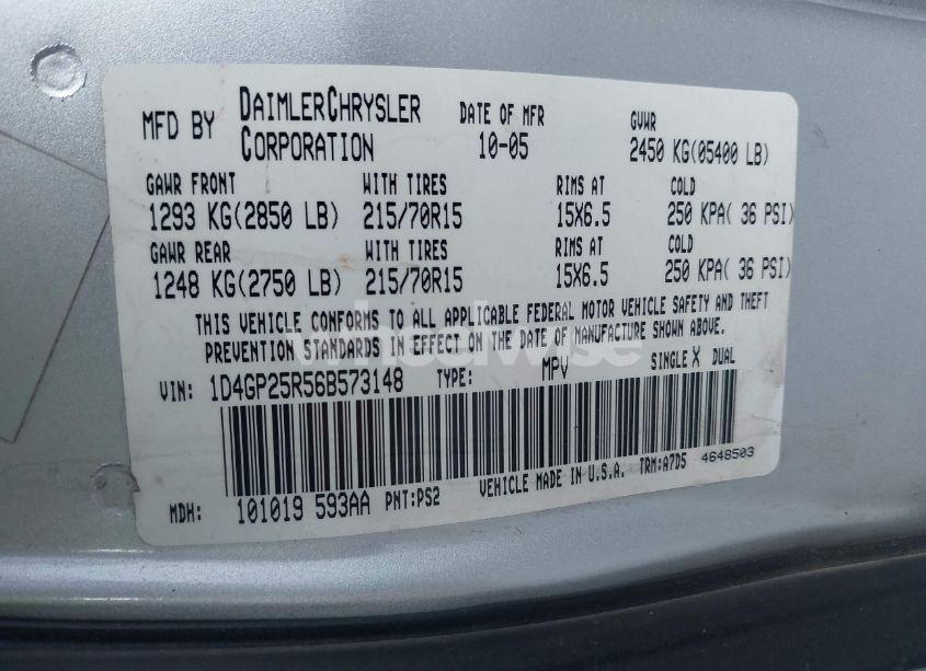 Photo 9 of 2006 Dodge Caravan SE (VIN 1D4GP25R56B573148)