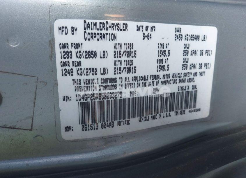 Photo 9 of 2005 Dodge Caravan SE (VIN 1D4GP25R65B203275)