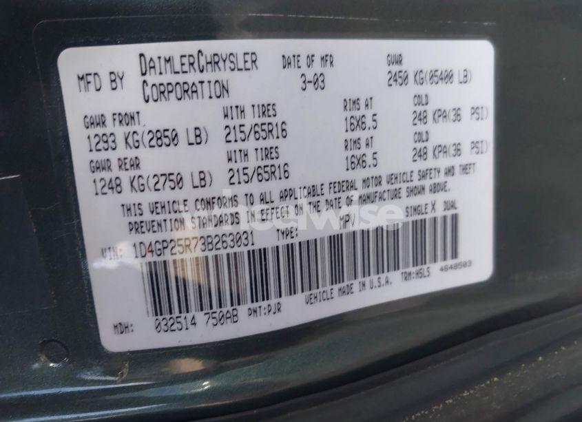 Photo 9 of 2003 Dodge Caravan SE (VIN 1D4GP25R73B263031)