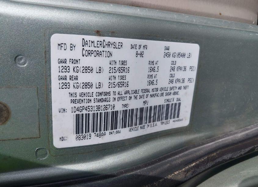 Photo 9 of 2003 Dodge Caravan SPORT (VIN 1D4GP45313B126710)