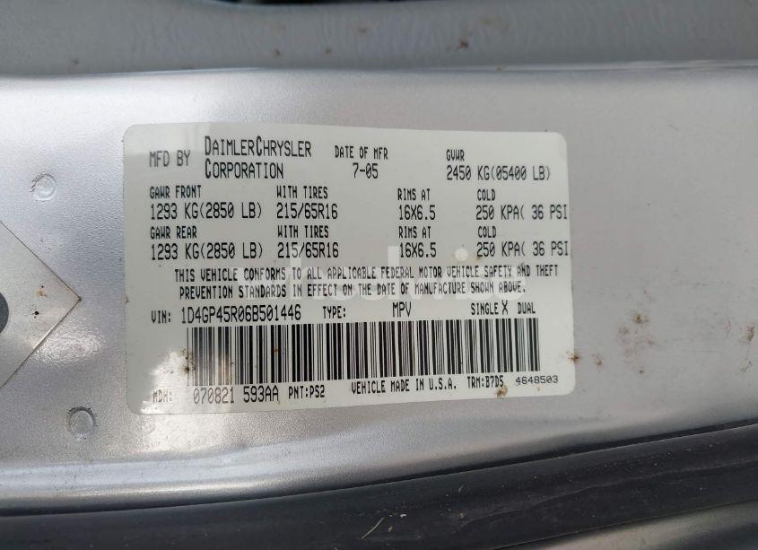 Photo 9 of 2006 Dodge Caravan SXT (VIN 1D4GP45R06B501446)
