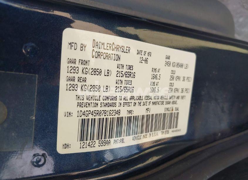 Photo 9 of 2007 Dodge Caravan SXT (VIN 1D4GP45R07B162348)