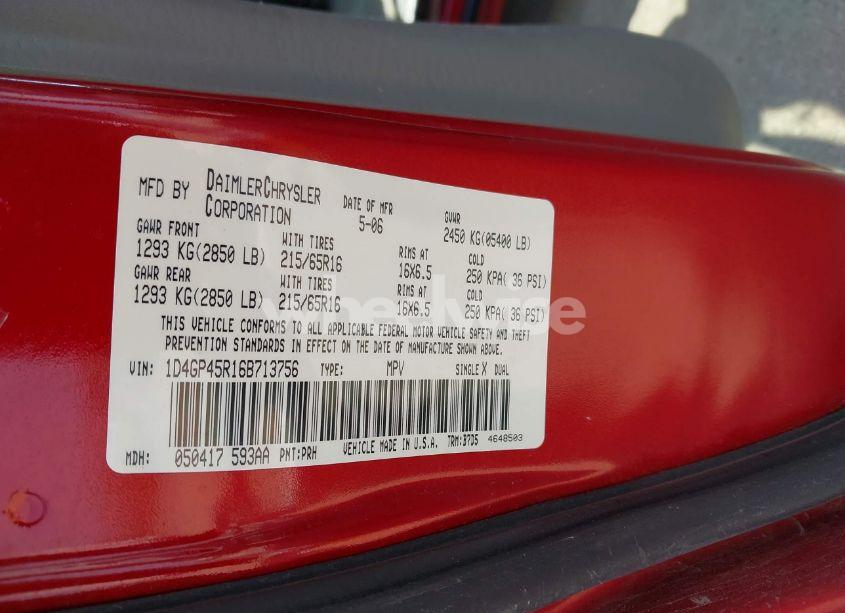 Photo 9 of 2006 Dodge Caravan SXT (VIN 1D4GP45R16B713756)