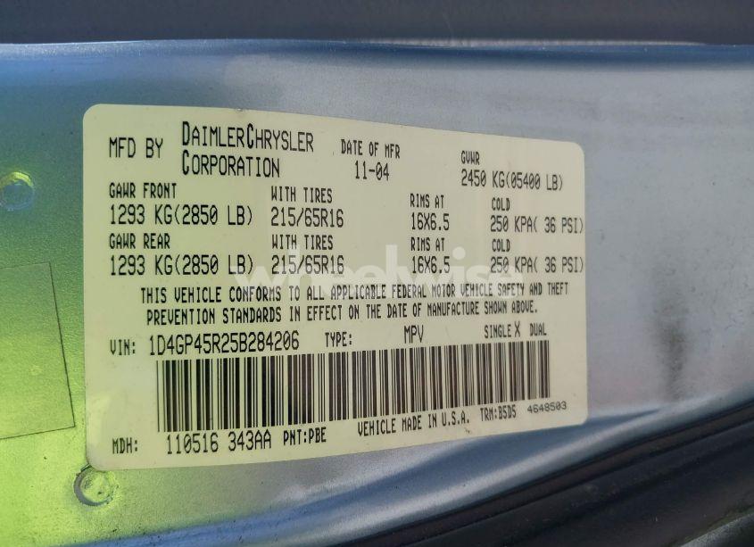 Photo 9 of 2005 Dodge Caravan SXT (VIN 1D4GP45R25B284206)