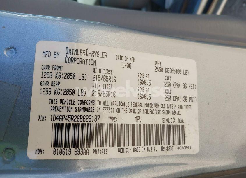 Photo 9 of 2006 Dodge Caravan SXT (VIN 1D4GP45R26B626187)