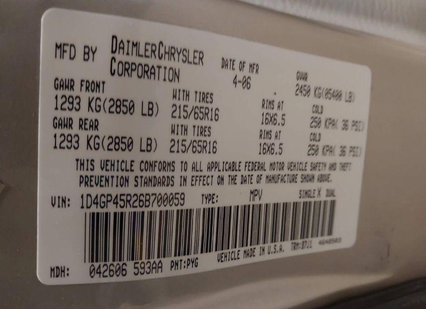 Photo 9 of 2006 Dodge Caravan SXT (VIN 1D4GP45R26B700059)