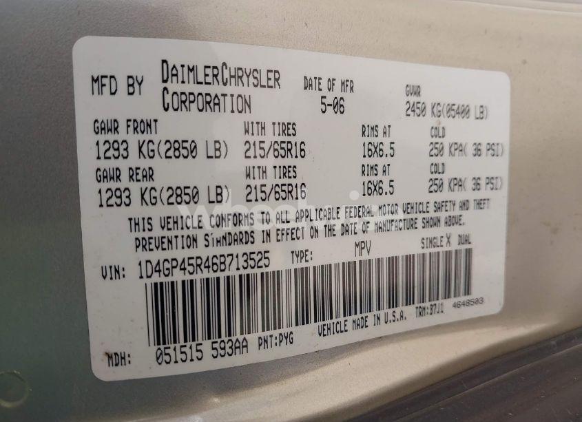 Photo 9 of 2006 Dodge Caravan SXT (VIN 1D4GP45R46B713525)