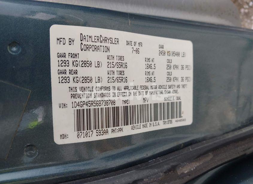 Photo 9 of 2006 Dodge Caravan SXT (VIN 1D4GP45R56B738708)