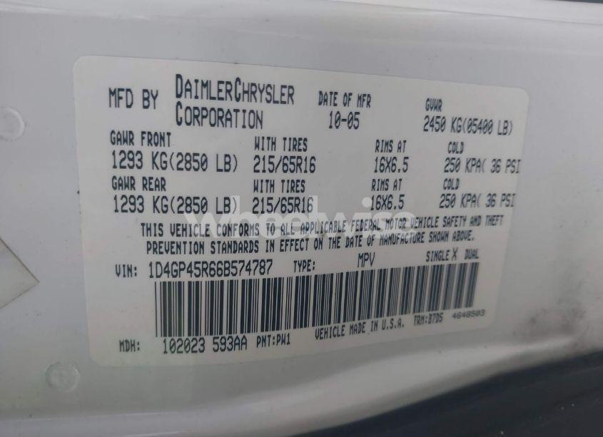 Photo 9 of 2006 Dodge Caravan SXT (VIN 1D4GP45R66B574787)