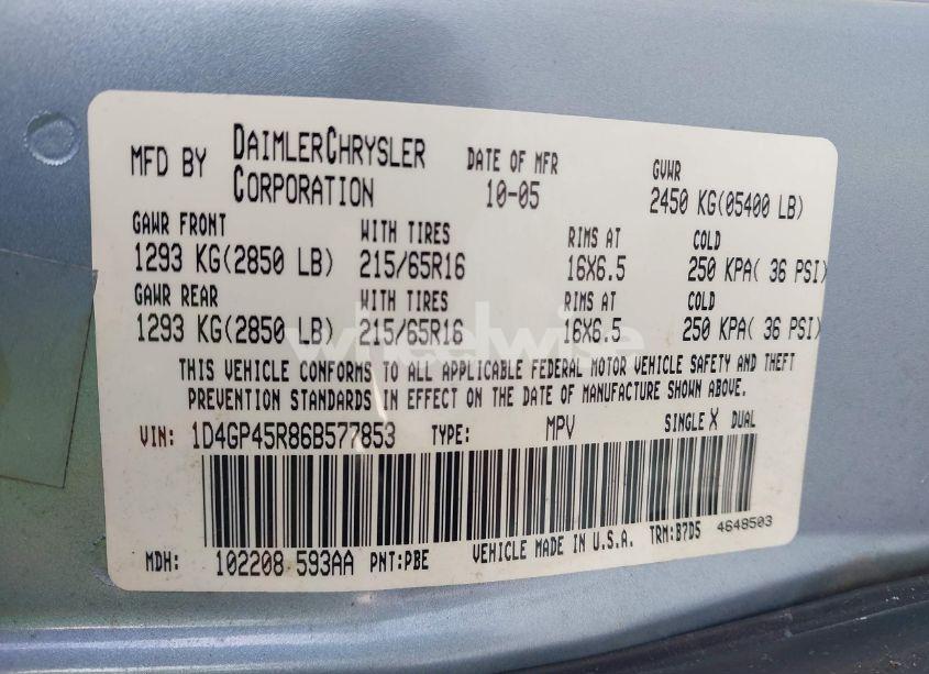 Photo 9 of 2006 Dodge Caravan SXT (VIN 1D4GP45R86B577853)