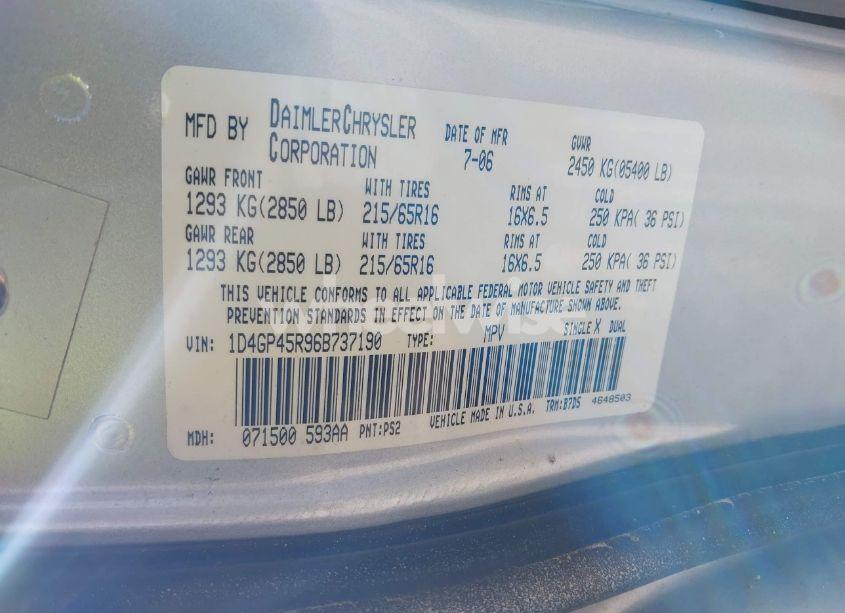 Photo 9 of 2006 Dodge Caravan SXT (VIN 1D4GP45R96B737190)