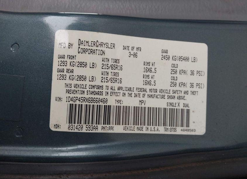 Photo 9 of 2006 Dodge Caravan SXT (VIN 1D4GP45RX6B660460)