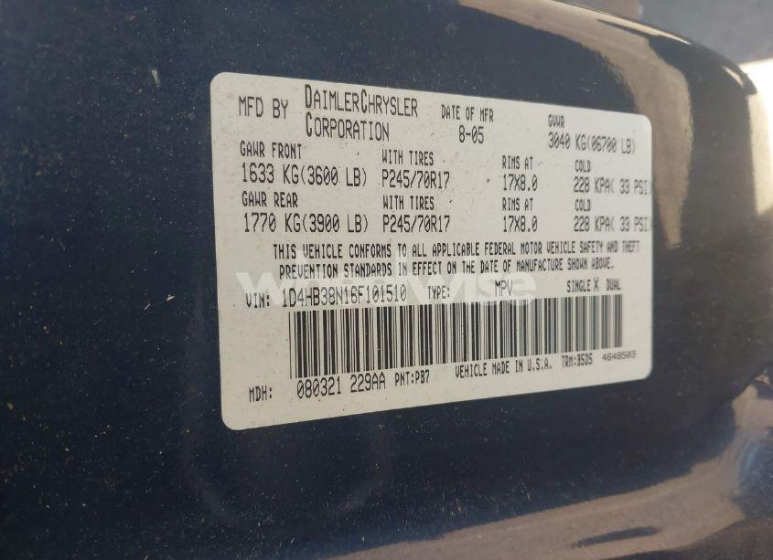 Photo 9 of 2006 Dodge Durango SXT (VIN 1D4HB38N16F101510)