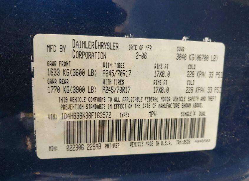 Photo 9 of 2006 Dodge Durango SXT (VIN 1D4HB38N36F163572)