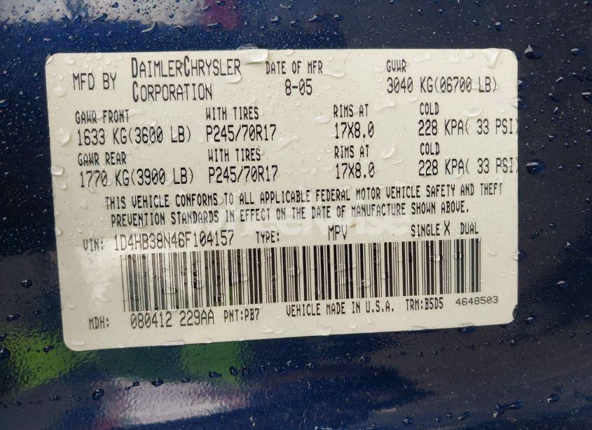 Photo 9 of 2006 Dodge Durango SXT (VIN 1D4HB38N46F104157)