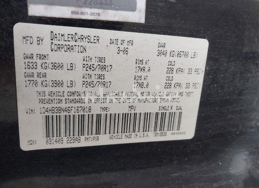 Photo 9 of 2006 Dodge Durango SXT (VIN 1D4HB38N46F167016)
