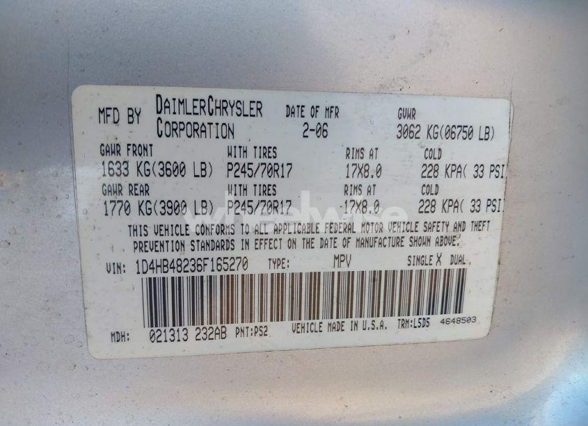 Photo 9 of 2006 Dodge Durango SLT (VIN 1D4HB48236F165270)