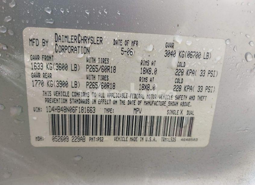 Photo 9 of 2006 Dodge Durango SLT (VIN 1D4HB48N06F181663)