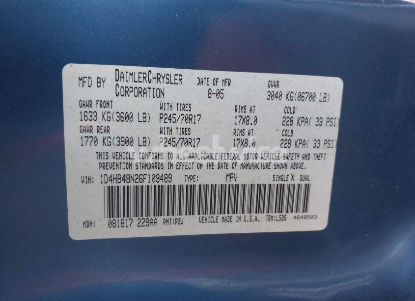 Photo 8 of 2006 Dodge Durango SLT (VIN 1D4HB48N26F109489)