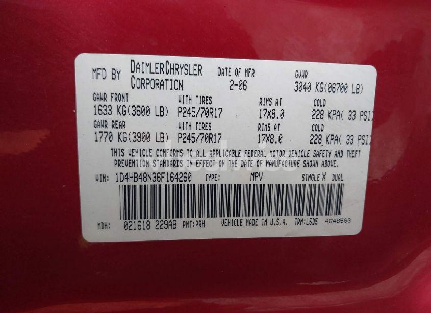 Photo 9 of 2006 Dodge Durango SLT (VIN 1D4HB48N36F164260)