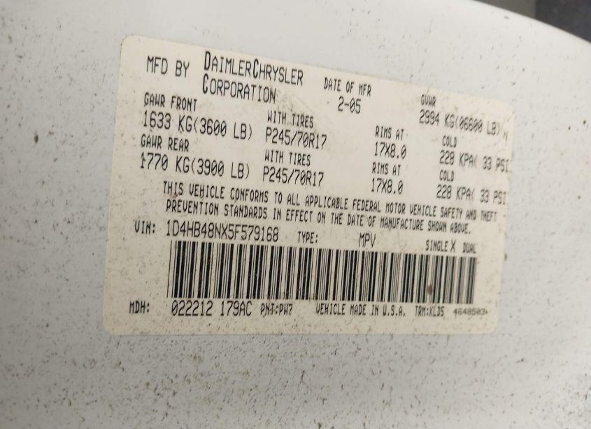 Photo 9 of 2005 Dodge Durango SLT (VIN 1D4HB48NX5F579168)