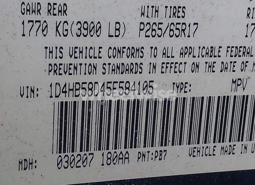 Photo 9 of 2005 Dodge Durango LIMITED (VIN 1D4HB58D45F584105)