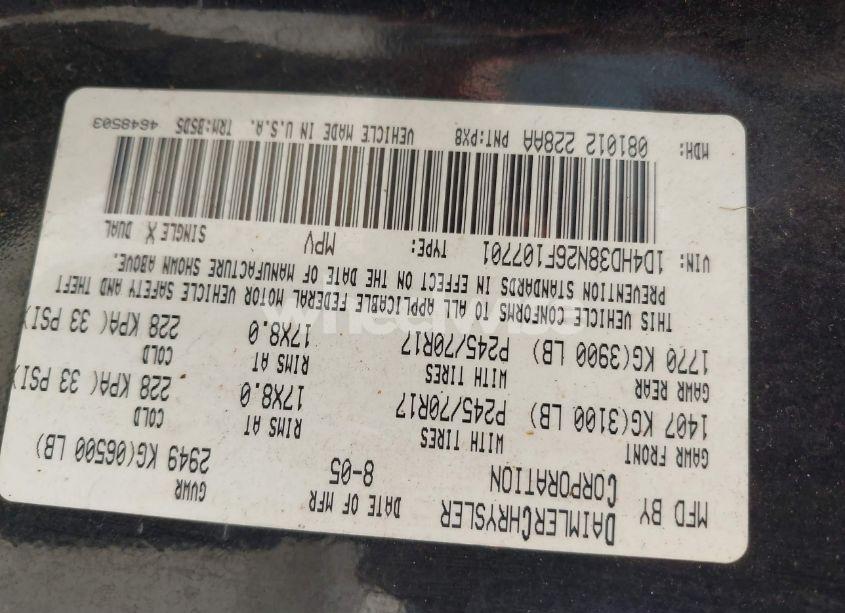 Photo 9 of 2006 Dodge Durango SXT (VIN 1D4HD38N26F107701)