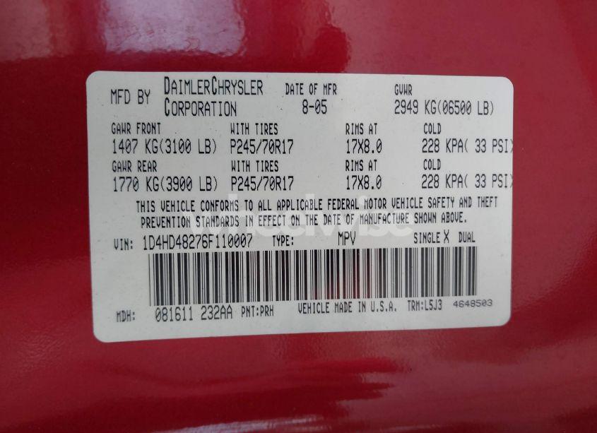 Photo 9 of 2006 Dodge Durango SLT (VIN 1D4HD48276F110007)