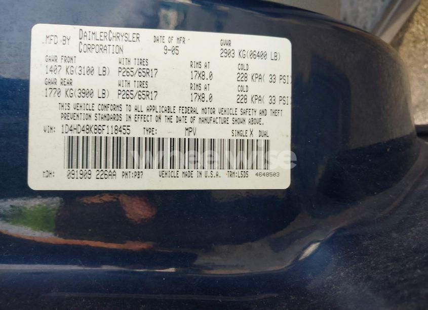 Photo 9 of 2006 Dodge Durango SLT (VIN 1D4HD48K86F118455)