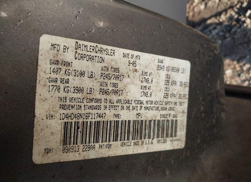 Photo 9 of 2006 Dodge Durango SLT (VIN 1D4HD48N16F117447)