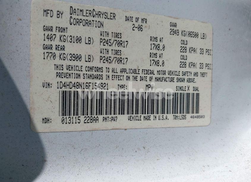 Photo 9 of 2006 Dodge Durango SLT (VIN 1D4HD48N16F154921)