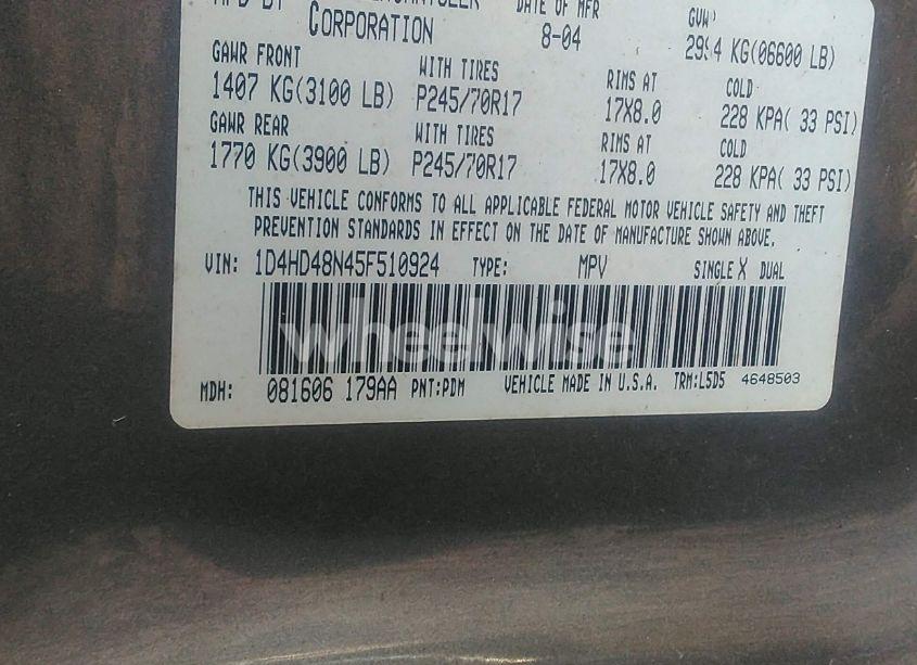 Photo 9 of 2005 Dodge Durango SLT (VIN 1D4HD48N45F510924)