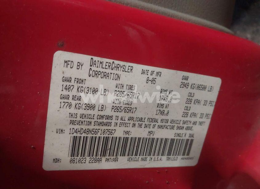Photo 9 of 2006 Dodge Durango SLT (VIN 1D4HD48N56F107567)
