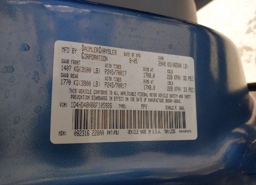 Photo 9 of 2006 Dodge Durango SLT (VIN 1D4HD48N86F105926)