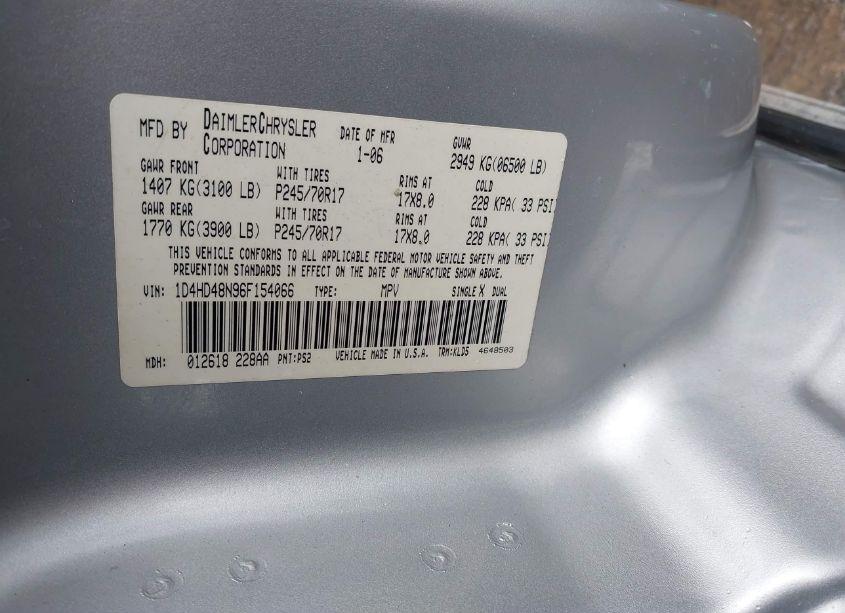 Photo 9 of 2006 Dodge Durango SLT (VIN 1D4HD48N96F154066)