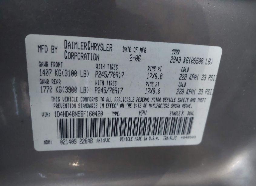 Photo 9 of 2006 Dodge Durango SLT (VIN 1D4HD48N96F160420)