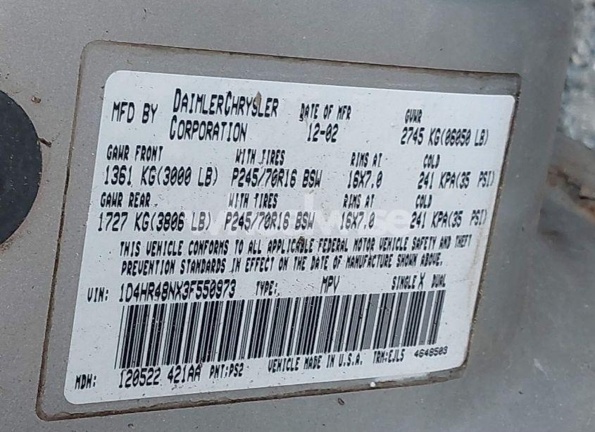 Photo 9 of 2003 Dodge Durango SLT (VIN 1D4HR48NX3F550973)