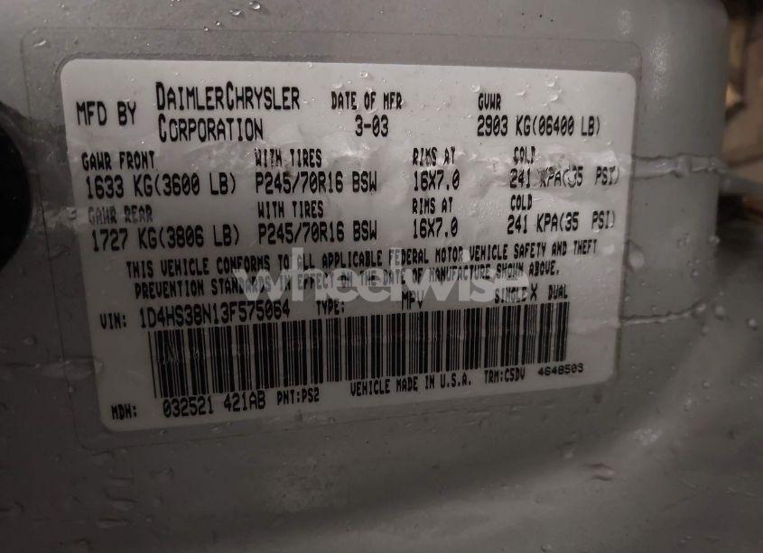 Photo 9 of 2003 Dodge Durango SPORT/SXT (VIN 1D4HS38N13F575064)