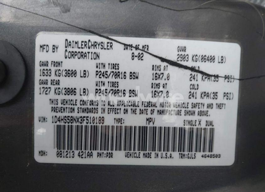 Photo 9 of 2003 Dodge Durango SLT PLUS (VIN 1D4HS58NX3F510189)