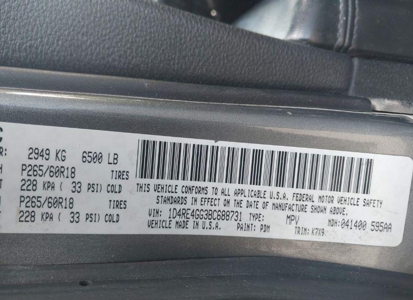 Photo 9 of 2011 Dodge Durango CREW (VIN 1D4RE4GG3BC688731)