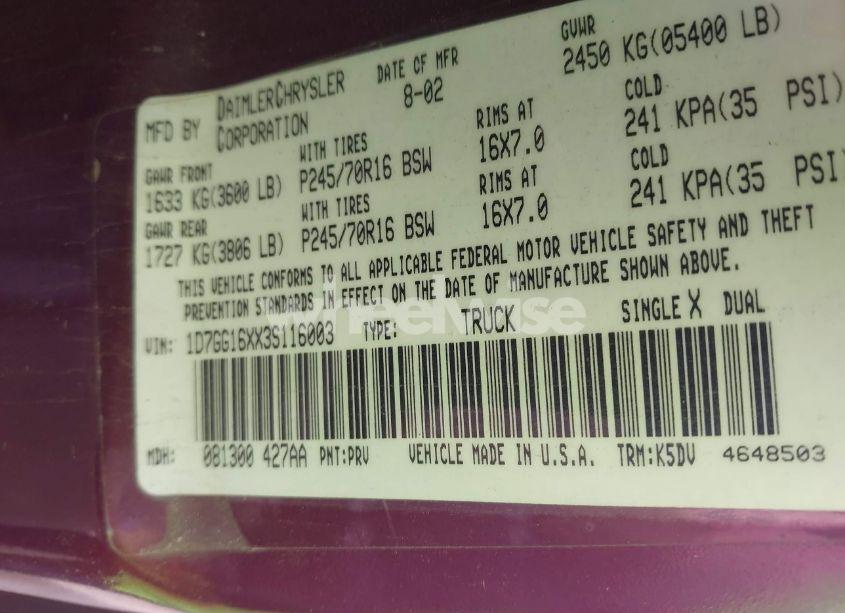 Photo 9 of 2003 Dodge Dakota N/A (VIN 1D7GG16XX3S116003)