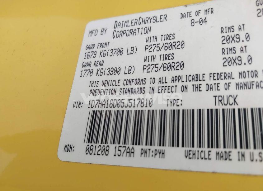Photo 9 of 2005 Dodge Ram 1500 SLT/LARAMIE (VIN 1D7HA16D05J517810)