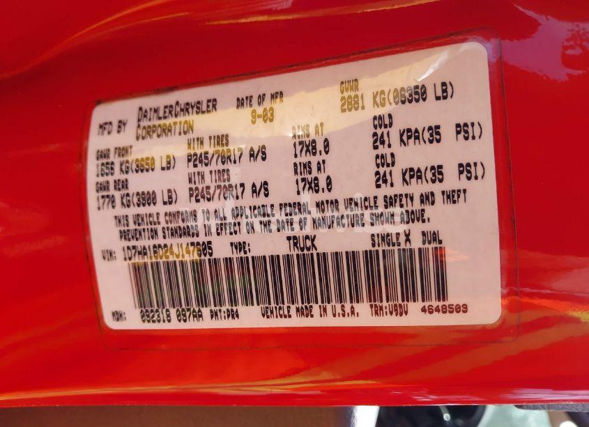 Photo 9 of 2004 Dodge Ram 1500 SLT/LARAMIE (VIN 1D7HA16D24J147605)