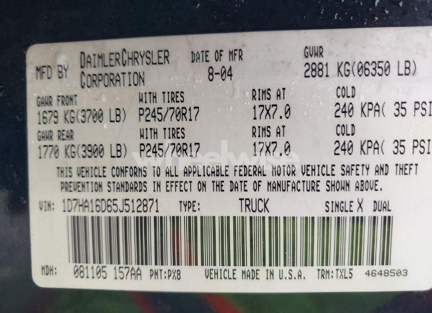 Photo 9 of 2005 Dodge Ram 1500 ST (VIN 1D7HA16D65J512871)